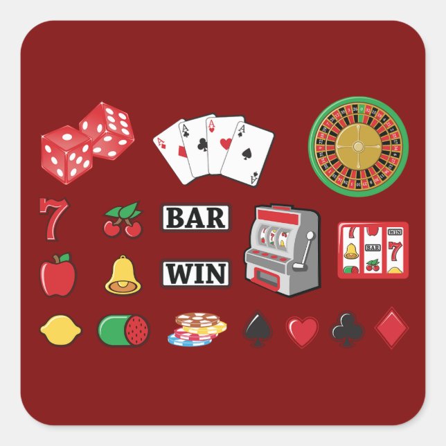 Pegatina Cuadrada Casino Night Slot Machine Poker Lucky 7s (Anverso)