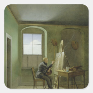Pegatina Cuadrada Caspar David Friedrich en su estudio, 1811