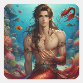 Pegatina Cuadrada Caspio - Merman - Colección de arte de la serie Me