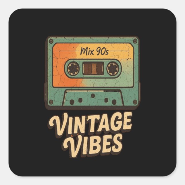 Pegatina Cuadrada Cassette clásico (Anverso)