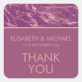 Pegatina Cuadrada Cassis rosa de mármol dorado romántico elegante