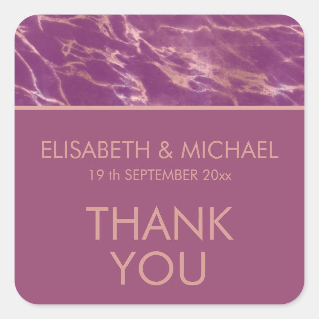 Pegatina Cuadrada Cassis rosa de mármol dorado romántico elegante (Anverso)