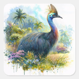 Pegatina Cuadrada Cassowary Watercolor Art