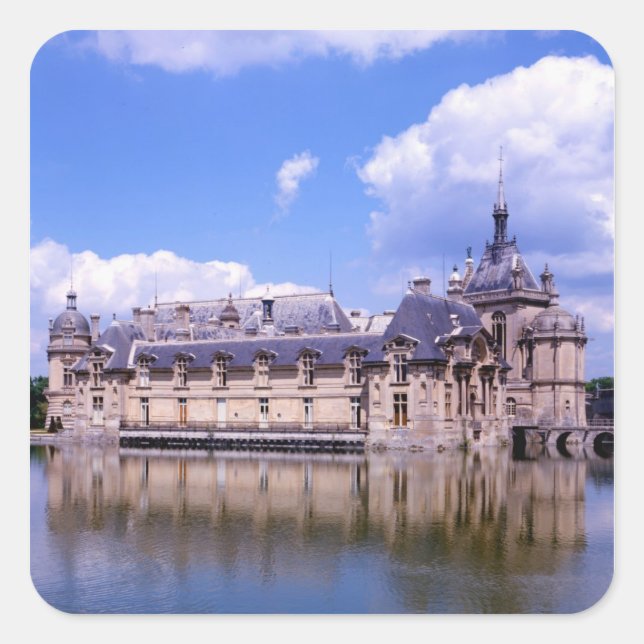 Pegatina Cuadrada Castillo Chantilly, Oise, Francia (Anverso)