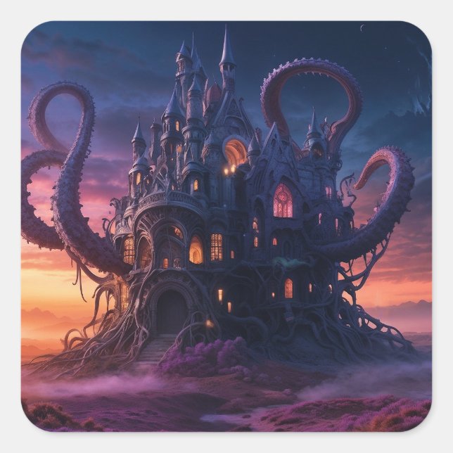 Pegatina Cuadrada Castillo cósmico del pasado de los eones (Anverso)