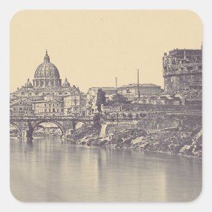 Pegatina Cuadrada Castillo de Ángel y cúpula del Vaticano