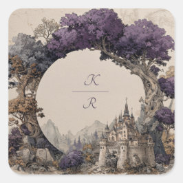 Pegatina Cuadrada Castillo de Arco de Árbol Púrpura Ilustrado para B