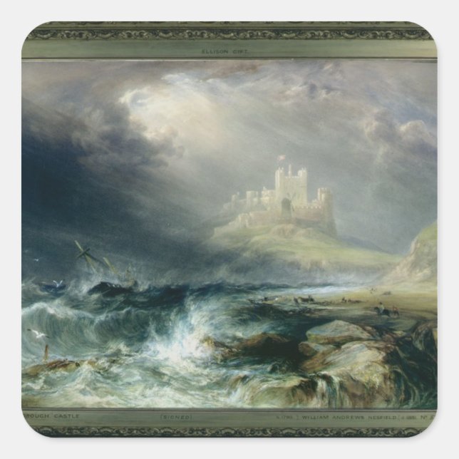 Pegatina Cuadrada Castillo de Bamburgh, Northumberland (Anverso)
