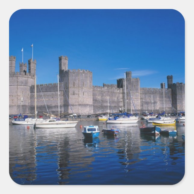 Pegatina Cuadrada Castillo de Caernarfon, Gwynedd, Gales (Anverso)