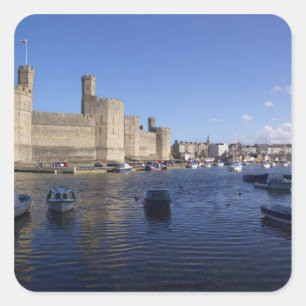 Pegatina Cuadrada Castillo de Caernarfon, Gwynedd, Gales 2