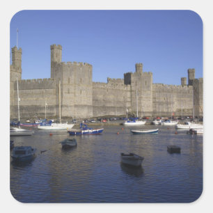 Pegatina Cuadrada Castillo de Caernarfon, Gwynedd, Gales (RF)