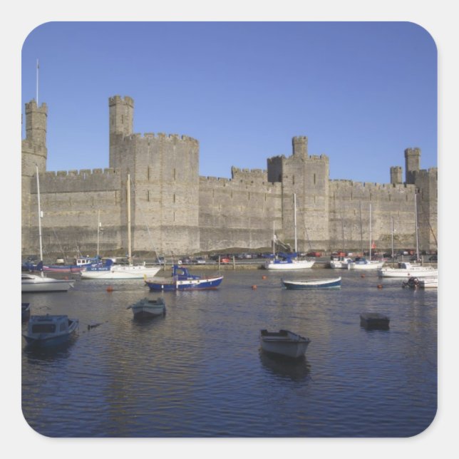 Pegatina Cuadrada Castillo de Caernarfon, Gwynedd, Gales (RF) (Anverso)