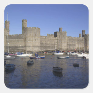 Pegatina Cuadrada Castillo de Caernarfon, Gwynedd, Gales (RF)