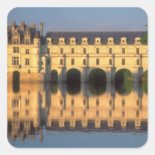 Pegatina Cuadrada Castillo de Chenonceau, río Cher, Loir-et-Cher,