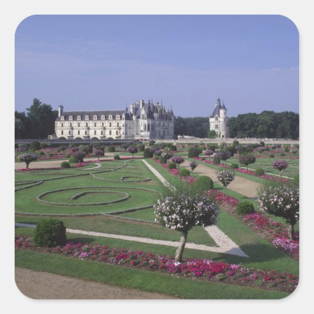 Pegatina Cuadrada Castillo de Chenonceau, Valle del Loira, (Anverso)