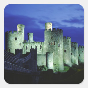Pegatina Cuadrada Castillo de Conwy, Gwynedd, Gales