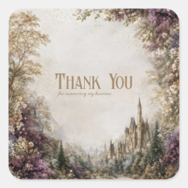 Pegatina Cuadrada Castillo de Cuento de Hadas Floral Púrpura Vintage