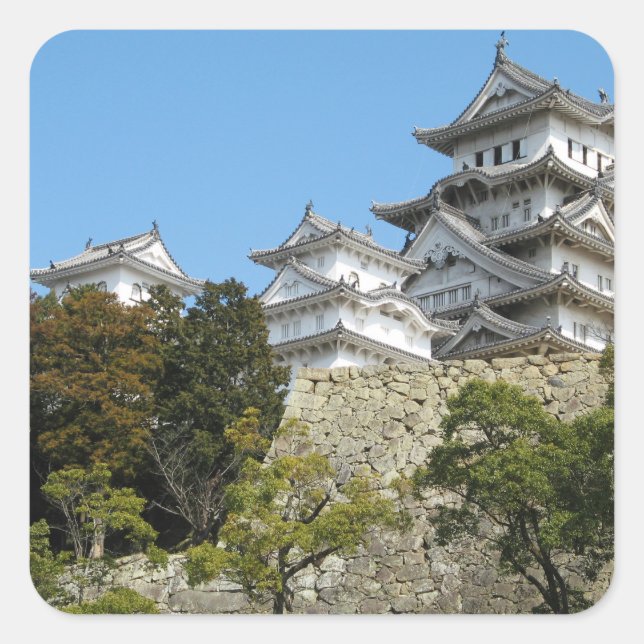 Pegatina Cuadrada Castillo de Himeji 姫 路 城, Hyogo, Japón (Anverso)