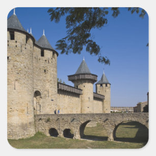 Pegatina Cuadrada Castillo de los Condes, Carcassonne, Aude, Langued
