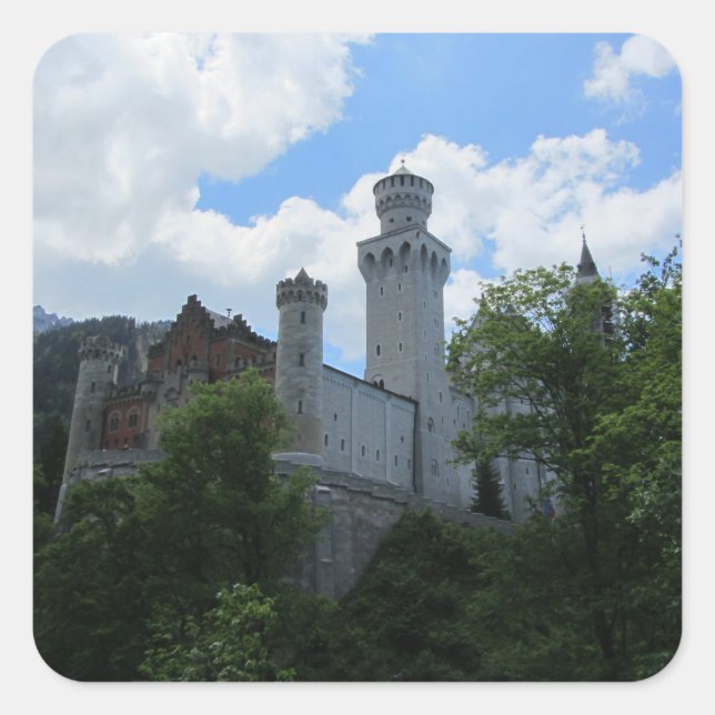 Pegatina Cuadrada Castillo de Neuschwanstein (Anverso)
