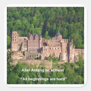 Pegatina Cuadrada Castillo de Neuschwanstein Frankfurt & Cita aleman