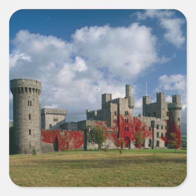 Pegatina Cuadrada Castillo de Penrhyn, Gwynedd, Gales (Anverso)