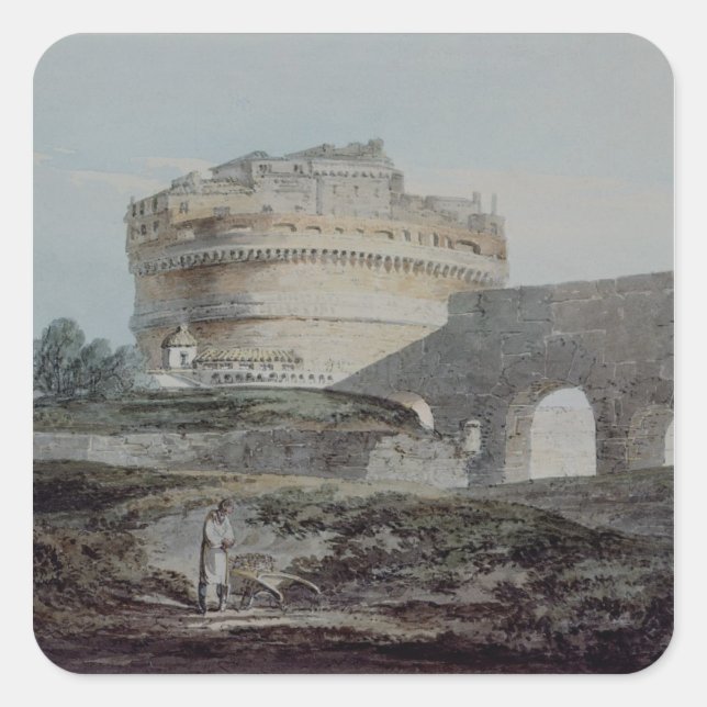 Pegatina Cuadrada Castillo de San Angelo, Roma (Anverso)