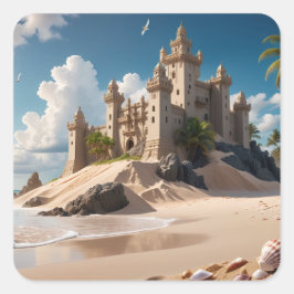 Pegatina Cuadrada Castillo desde la playa de Posibilidades