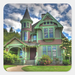 Pegatina Cuadrada Castillo Histórico de los años 40 en Drain Oreg