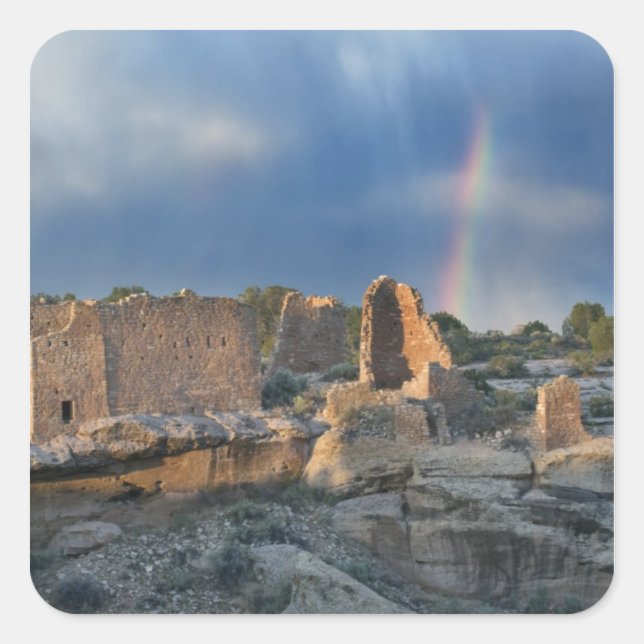 Pegatina Cuadrada Castillo Hovenweep, Monumento Nacional Hovenweep, (Anverso)