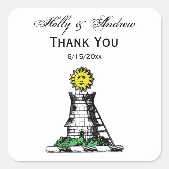 Pegatina Cuadrada Castillo medieval heráldico vintage Emblem Escudo (Anverso)