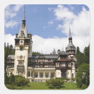 Pegatina Cuadrada Castillo Peles del siglo XVIII, Sinaia, Rumania,