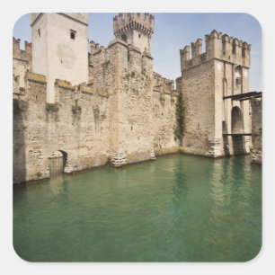 Pegatina Cuadrada Castillo Scaliger, Sirmione, Provincia de Brescia,