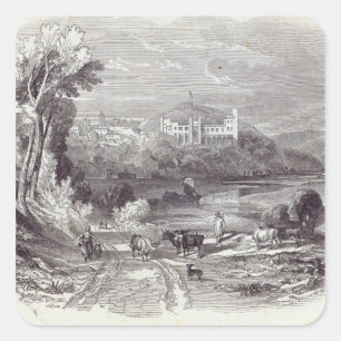 Pegatina Cuadrada Castillo y pueblo de Arundel