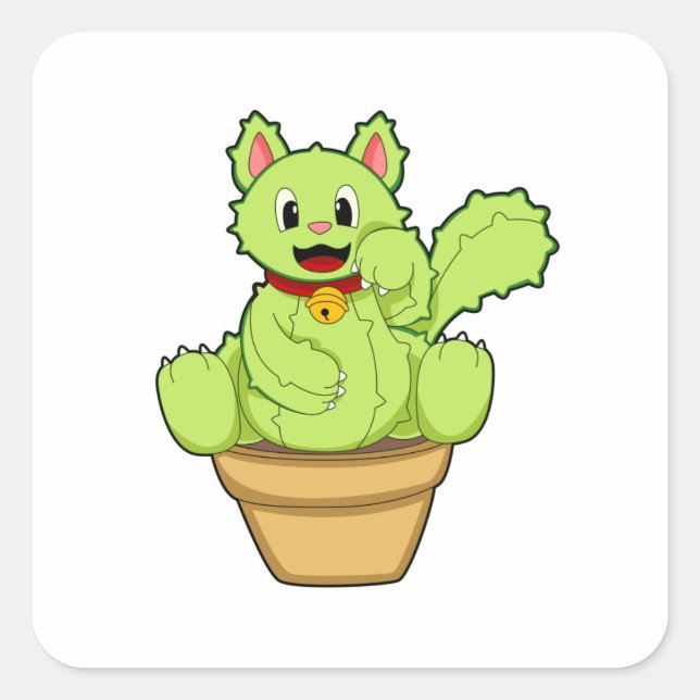 Pegatina Cuadrada Cat as Cactus (Anverso)