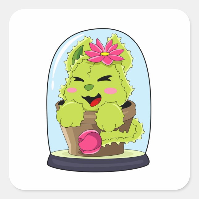 Pegatina Cuadrada Cat Cactus (Anverso)