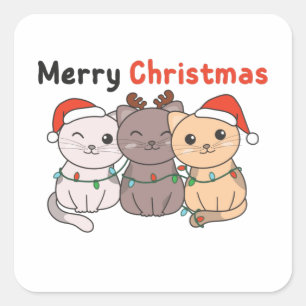 Pegatina Cuadrada Cat Christmas Animals Cute Cats Merry Christmas Sq