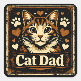 Pegatina Cuadrada Cat Dad – Proud Feline Father Humor Love
