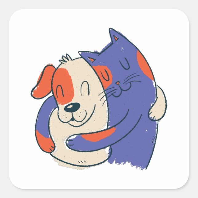 PEGATINA CUADRADA CAT DOG HUGGING (Anverso)