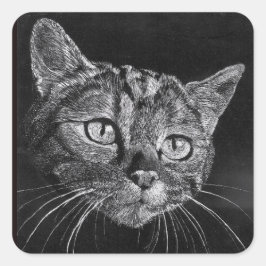 Pegatina Cuadrada Cat Face en mi dibujo de secundaria