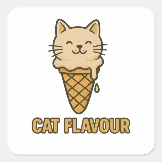 Pegatina Cuadrada Cat Flavour Cute Ice Cream Cat Cone  (Anverso)