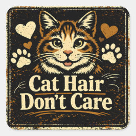 Pegatina Cuadrada Cat Hair Don't Care – Feline Owner Humor