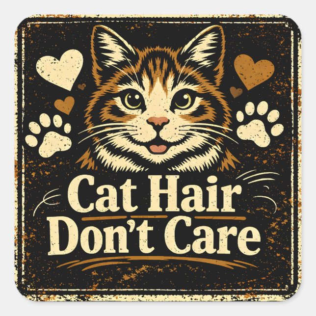 Pegatina Cuadrada Cat Hair Don't Care – Feline Owner Humor (Anverso)