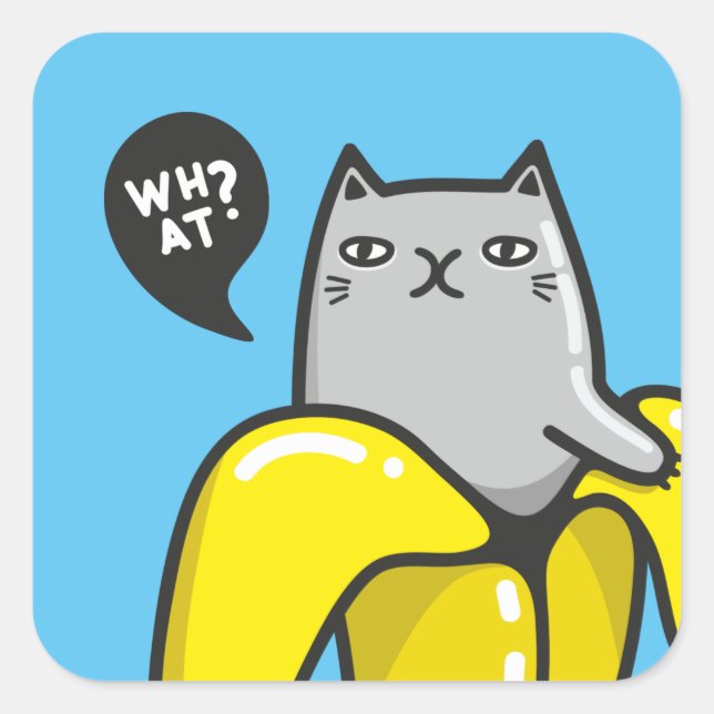 Pegatina Cuadrada Cat in banana (Anverso)