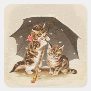 Pegatina Cuadrada Cat Kitten kitty bonito vintage antiguo lindo
