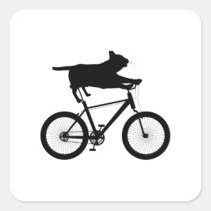 Pegatina Cuadrada Cat meh Riding Bicycle Funny