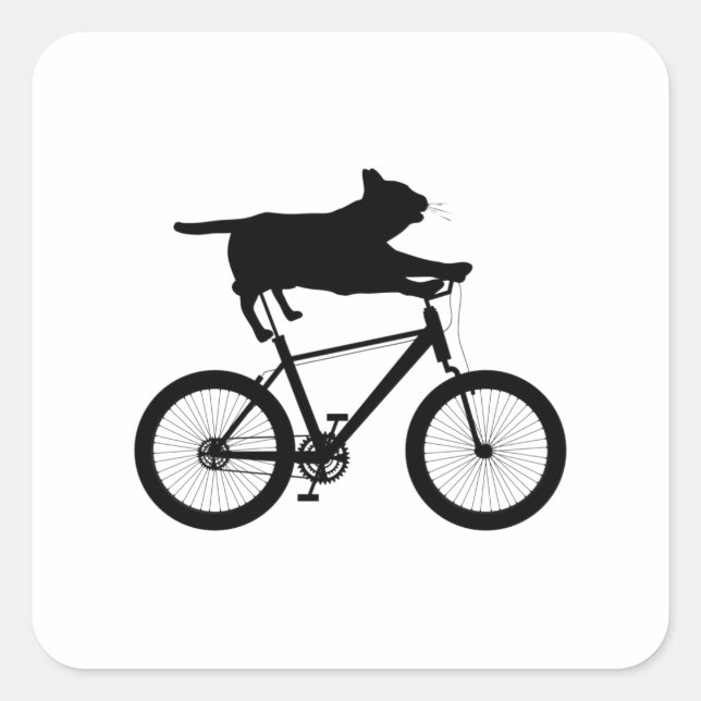 Pegatina Cuadrada Cat meh Riding Bicycle Funny (Anverso)