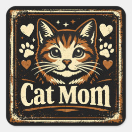 Pegatina Cuadrada Cat Mom – Proud Feline Mother Love