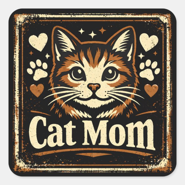 Pegatina Cuadrada Cat Mom – Proud Feline Mother Love (Anverso)