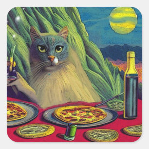 Pegatina Cuadrada Cat Nip Pizza
